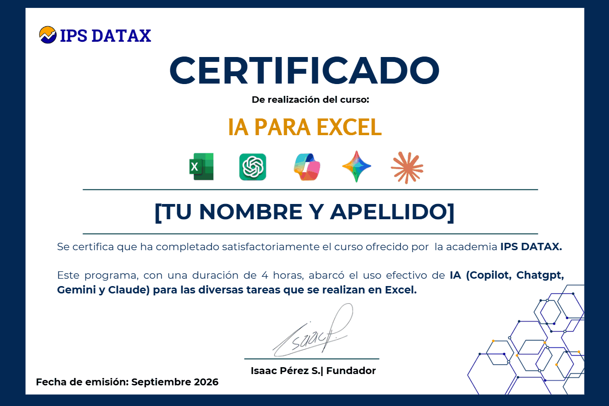 Certificado del curso IA para Excel
